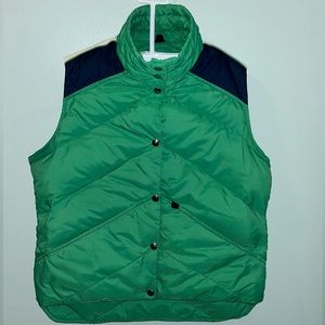 Woolrich Vintage 70’s Goose Down puffer vest green navy white Mens medium Retro